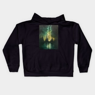 Yellow Green Galaxy Forest Silhouette Kids Hoodie